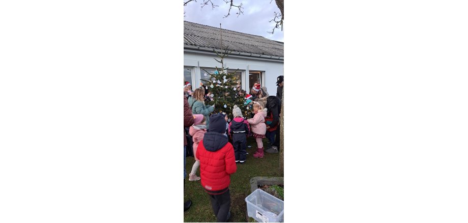 Die Kita-Kinder schmücken den Tannenbaum