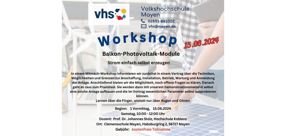 Flyer zum Workshop der VHS zum Thema Stromkosten sparen