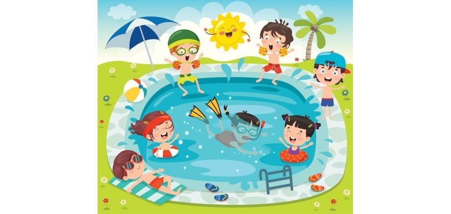 Grafik schwimmender Kinder im Pool