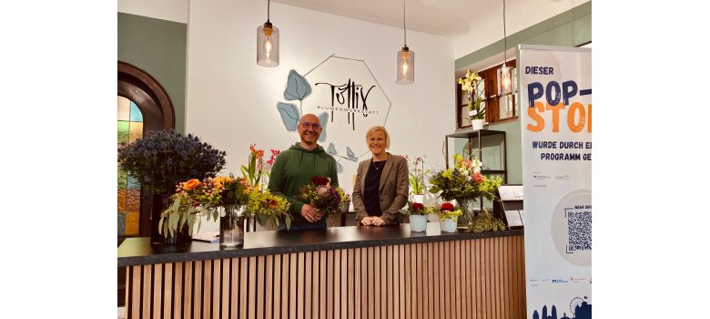 Thorsten Draeger mit Kerstin Stüwe von der Wirtschaftsförderung der Stadt Mayen